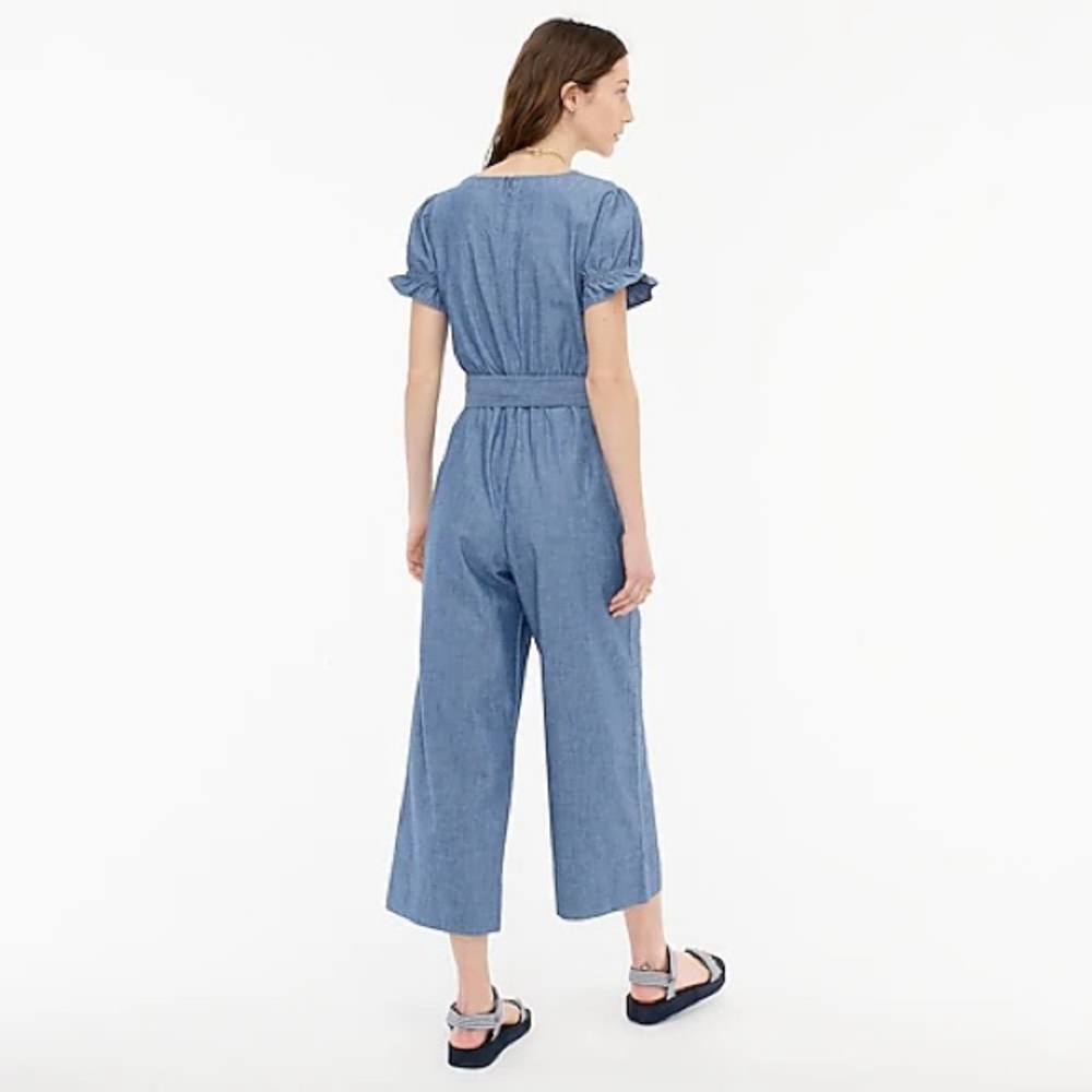 Petite ruffle chambray jumpsuit